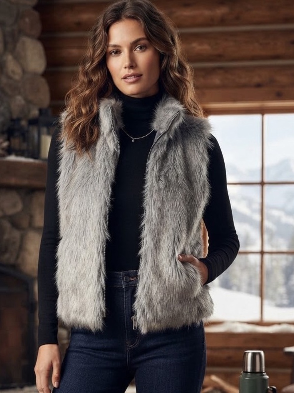 Rockies Western Vintage Faux Fur Gray Vest L coquette Aprie ski Utilitarian